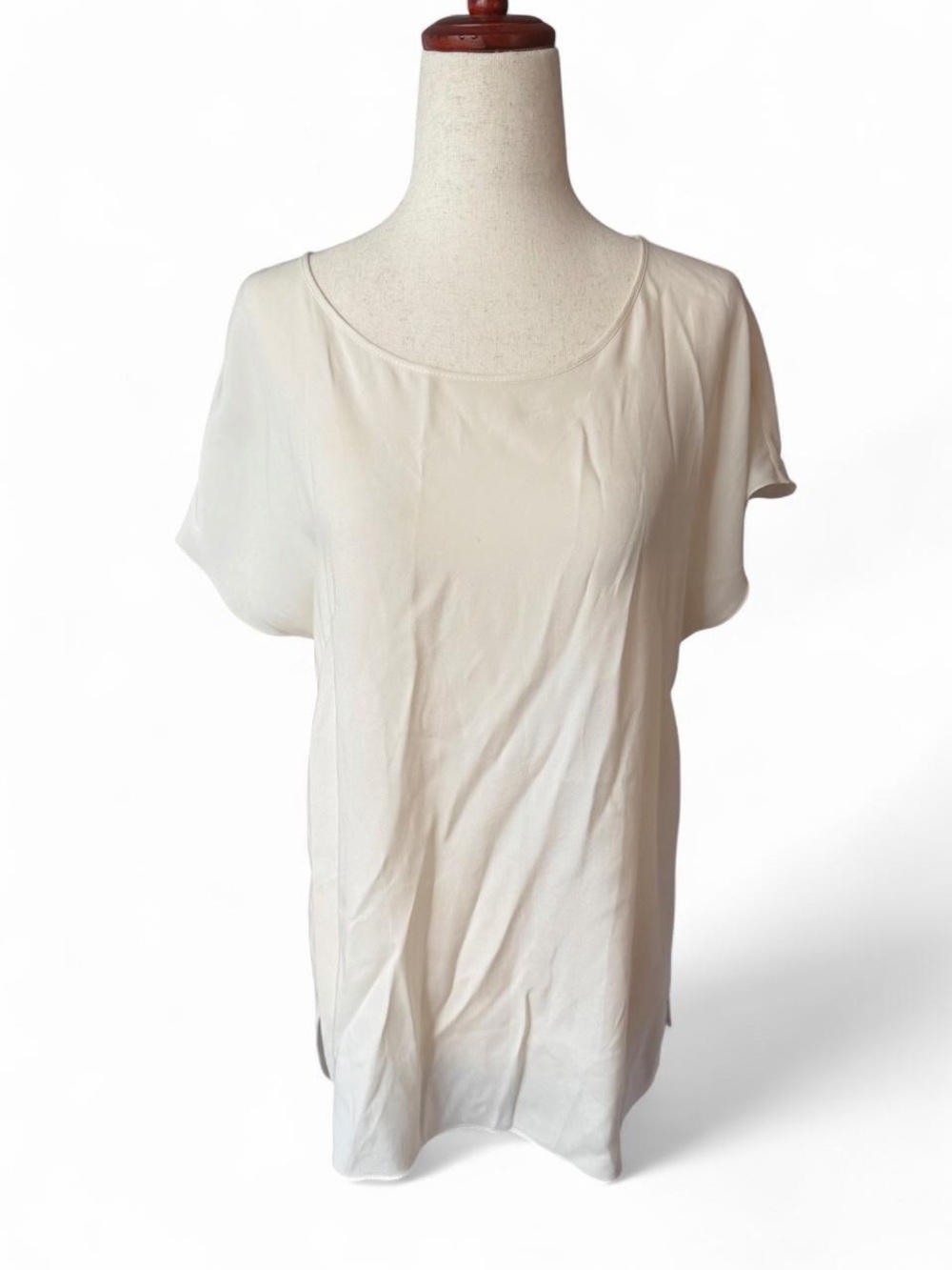 Lita Mortari Cream Short-Sleeve Scoop Neck silk Top